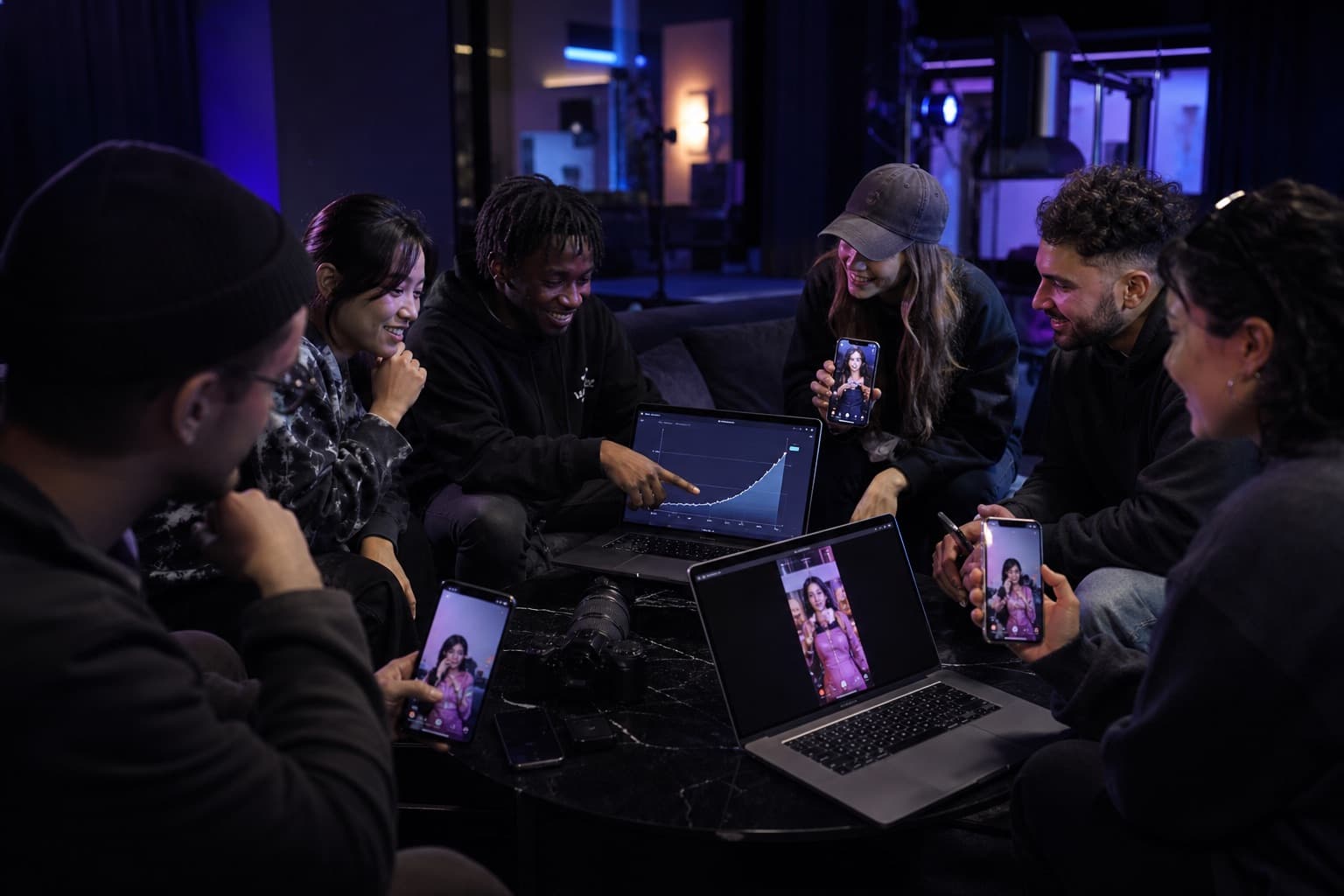 Clippers collaborating at night